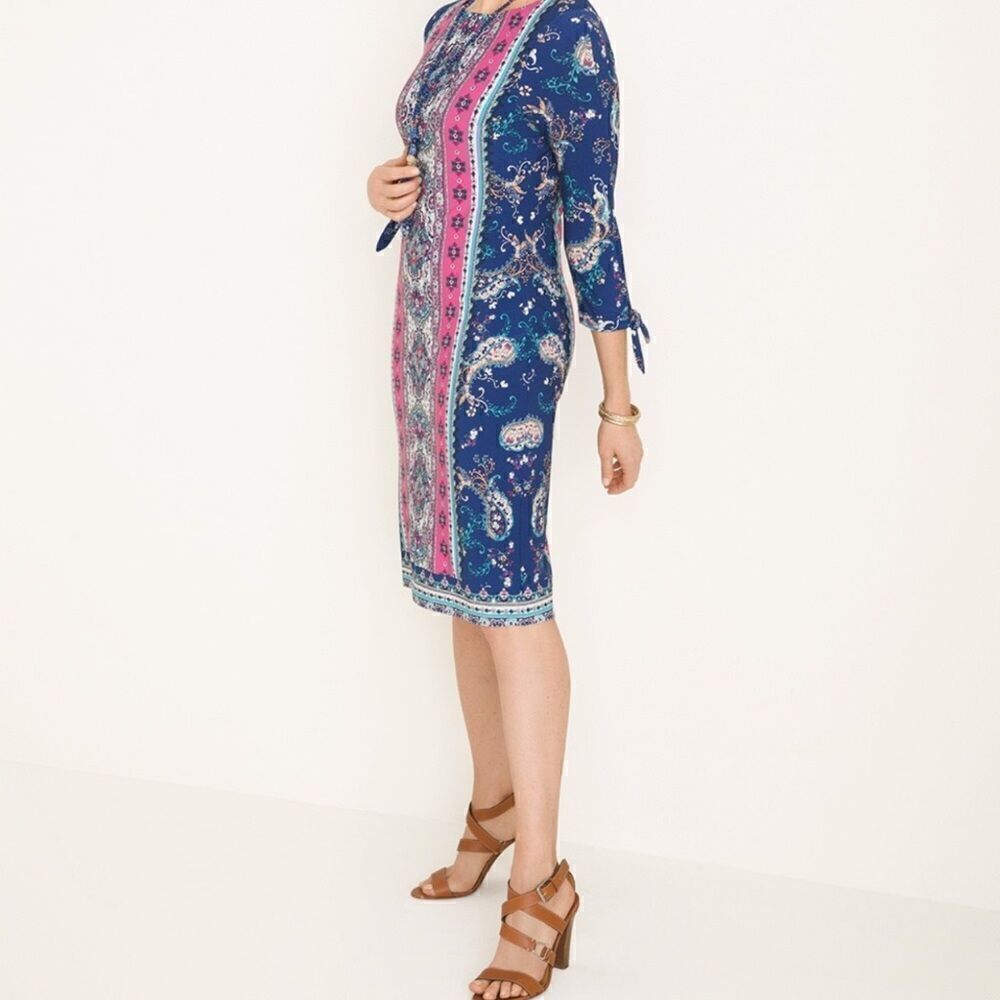 NWT Chico's‎ Medallion Navy and Pink Tie Sleeve Paisley Dress - Chico’s 4/XXL/20